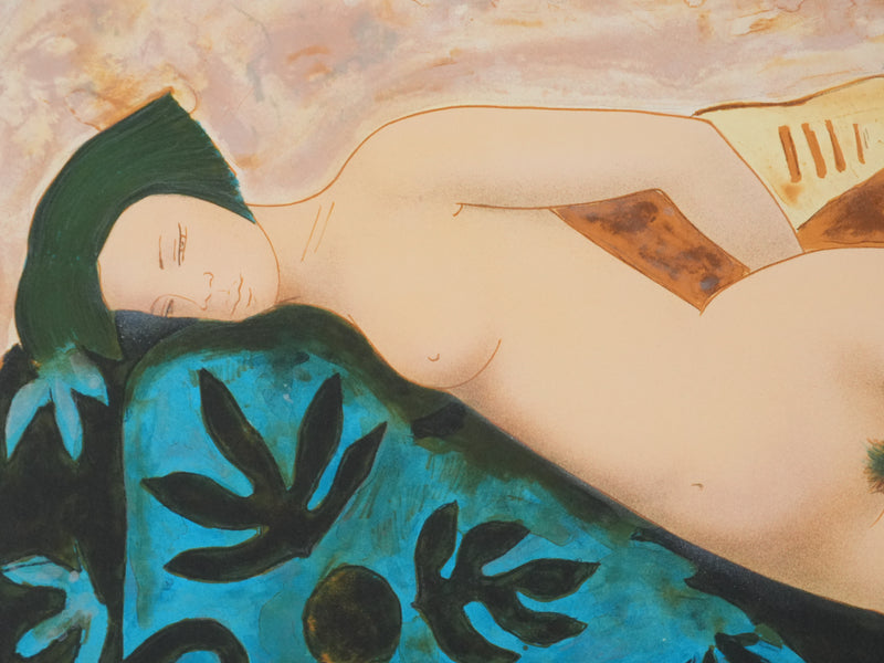 Alain BONNEFOIT : Nu féminin en turban, Lithographie originale signée