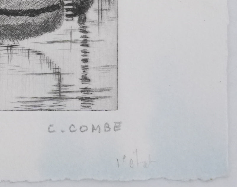 Camille COMBE : Venise, Près du Pontile San Anzolo, Gravure originale signée