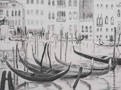 Camille COMBE : Venise, Près du Pontile San Anzolo, Gravure originale signée