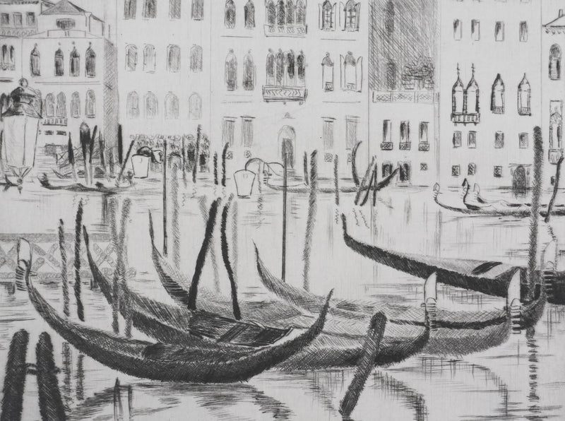 Camille COMBE : Venise, Près du Pontile San Anzolo, Gravure originale signée