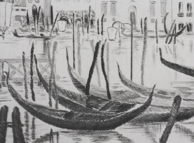 Camille COMBE : Venise, Près du Pontile San Anzolo, Gravure originale signée