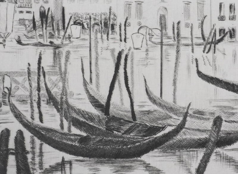 Camille COMBE : Venise, Près du Pontile San Anzolo, Gravure originale signée