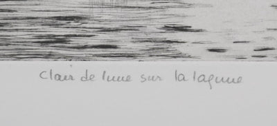 Camille COMBE : Clair de lune sur la lagune, Gravure originale signée