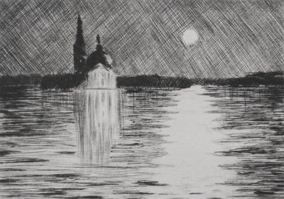 Camille COMBE : Clair de lune sur la lagune, Gravure originale signée