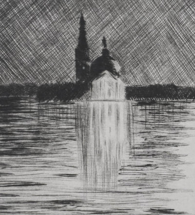 Camille COMBE : Clair de lune sur la lagune, Gravure originale signée