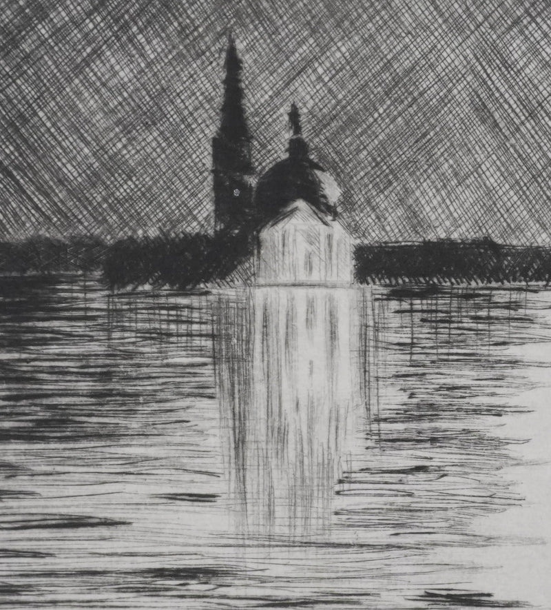 Camille COMBE : Clair de lune sur la lagune, Gravure originale signée