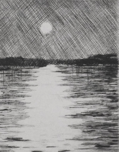 Camille COMBE : Clair de lune sur la lagune, Gravure originale signée