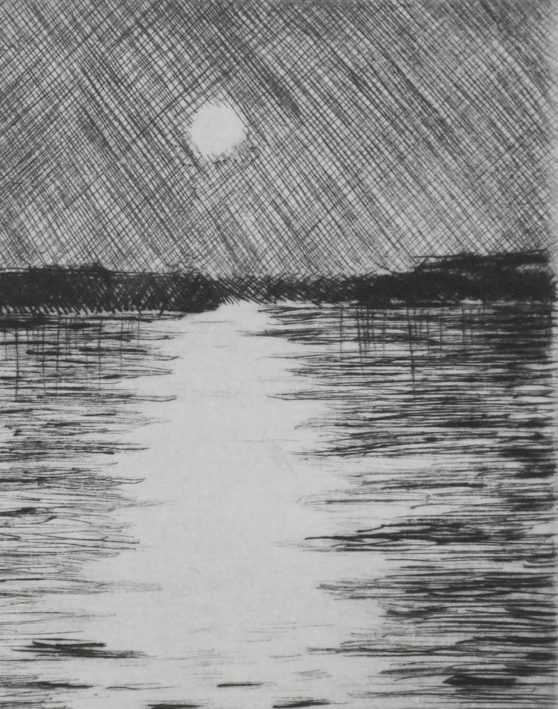 Camille COMBE : Clair de lune sur la lagune, Gravure originale signée