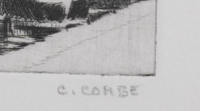 Camille COMBE : Les bateaux de pêche à Grado, Gravure originale signée