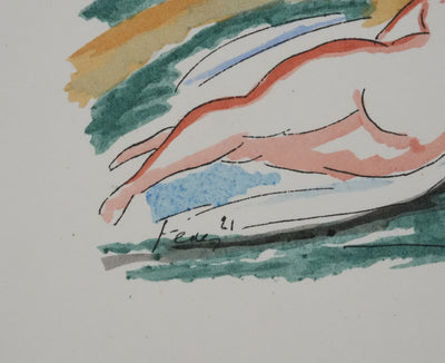 Adolphe FEDER : Matinée d'ivresse, Lithographie originale signée