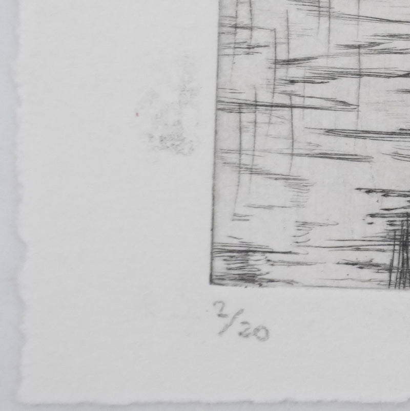 Camille COMBE : Les bateaux de pêche à Grado, Gravure originale signée