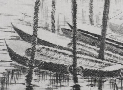 Camille COMBE : Les bateaux de pêche à Grado, Gravure originale signée