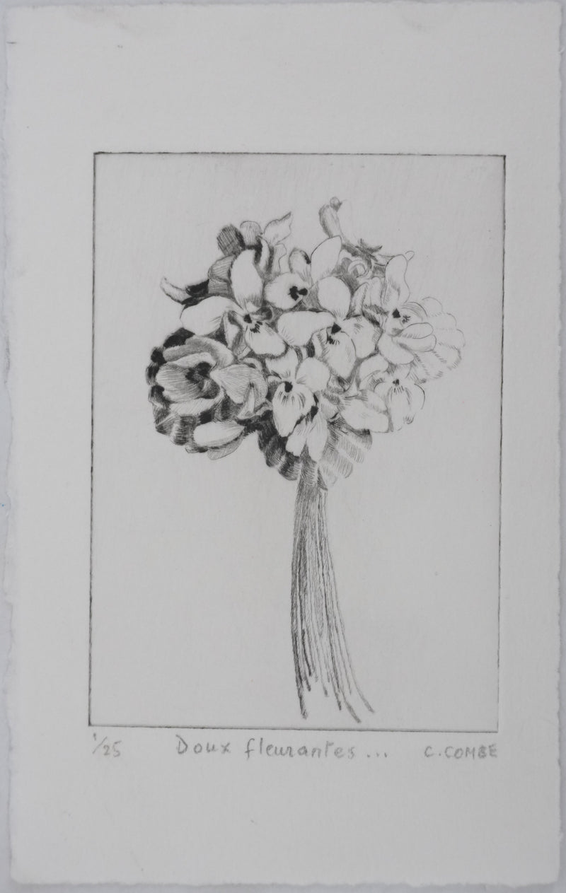 Camille COMBE : Doux fleurantes, Gravure originale signée