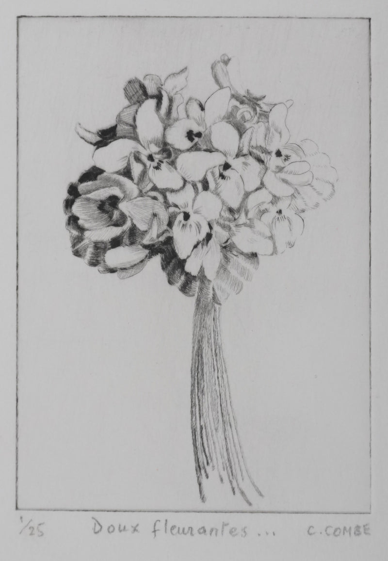 Camille COMBE : Doux fleurantes, Gravure originale signée