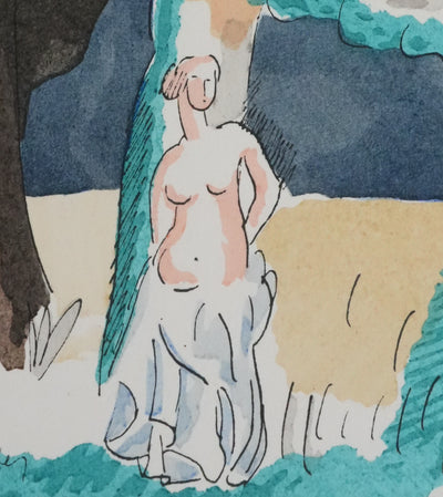 Adolphe FEDER : Sous l'arbre bleu, Lithographie originale signée