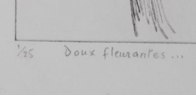 Camille COMBE : Doux fleurantes, Gravure originale signée