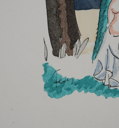 Adolphe FEDER : Sous l'arbre bleu, Lithographie originale signée