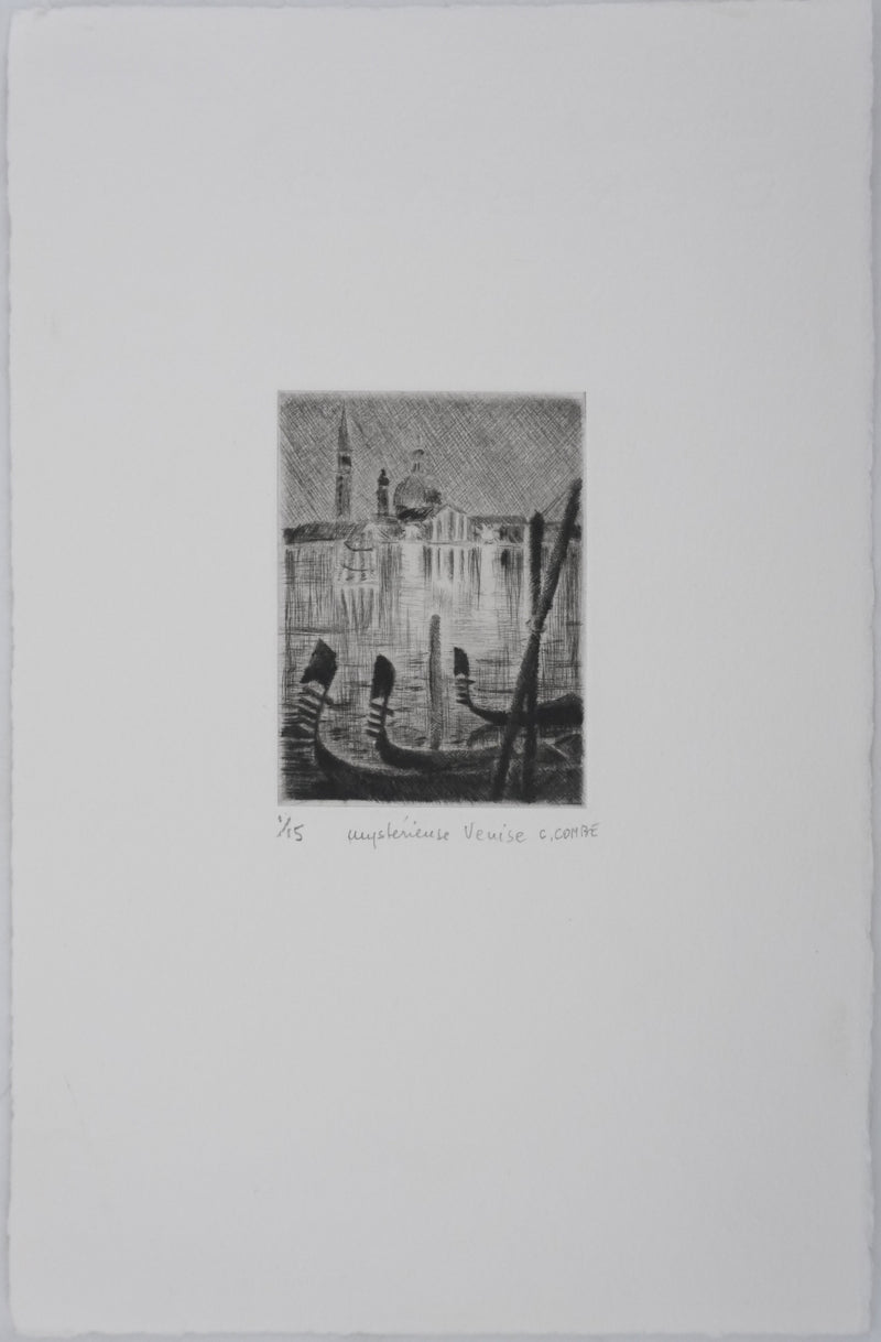 Camille COMBE : Mystérieuse Venise, Gravure originale signée