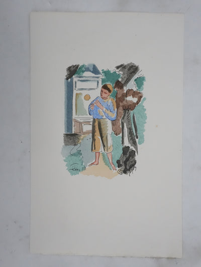 Adolphe FEDER : Enfance, Lithographie originale signée