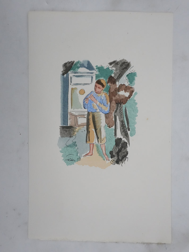 Adolphe FEDER : Enfance, Lithographie originale signée
