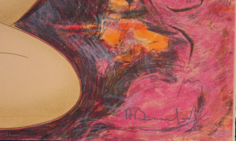 Alain BONNEFOIT : Nu féminin au drapé fleuris, Lithographie originale signée