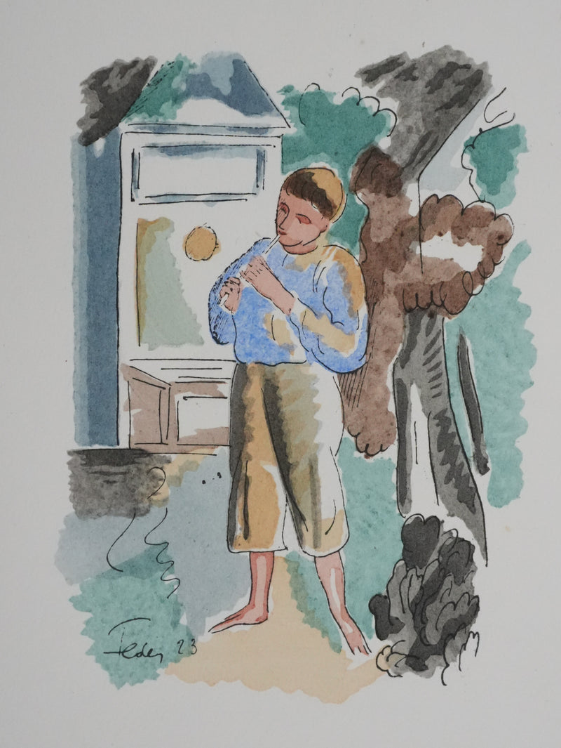 Adolphe FEDER : Enfance, Lithographie originale signée
