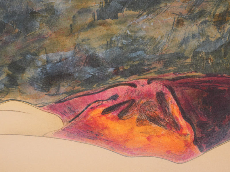 Alain BONNEFOIT : Nu féminin au drapé fleuris, Lithographie originale signée