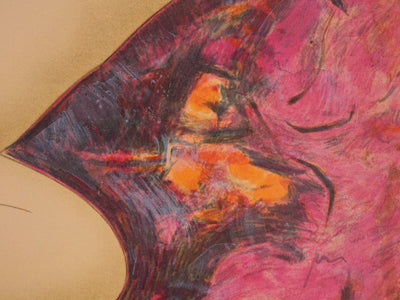 Alain BONNEFOIT : Nu féminin au drapé fleuris, Lithographie originale signée