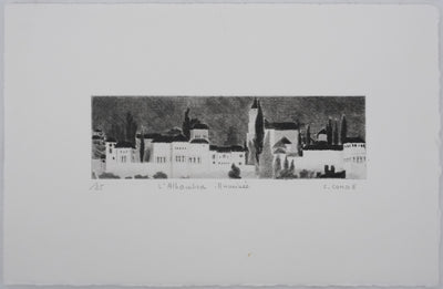 Camille COMBE : L'Alhambra illuminée, Gravure originale signée