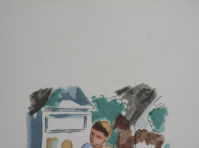 Adolphe FEDER : Enfance, Lithographie originale signée