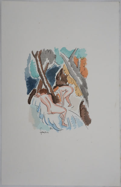 Adolphe FEDER : Deux nus, Lithographie originale signée