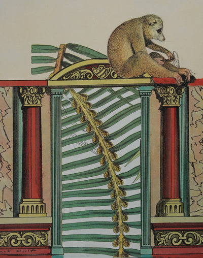 Max ERNST : Décors antique et singe, Lithographie signée