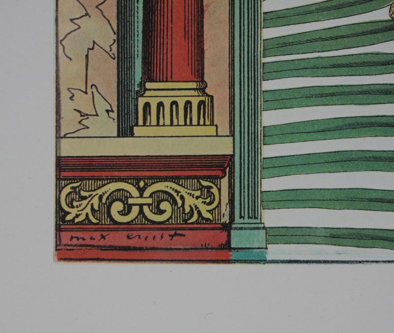 Max ERNST : Décors antique et singe, Lithographie signée