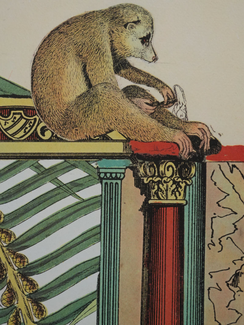 Max ERNST : Décors antique et singe, Lithographie signée