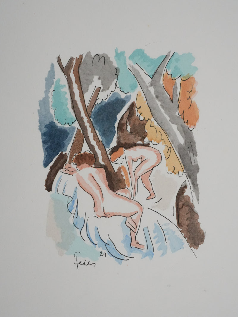 Adolphe FEDER : Deux nus, Lithographie originale signée