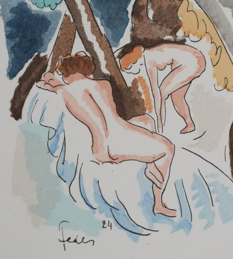 Adolphe FEDER : Deux nus, Lithographie originale signée