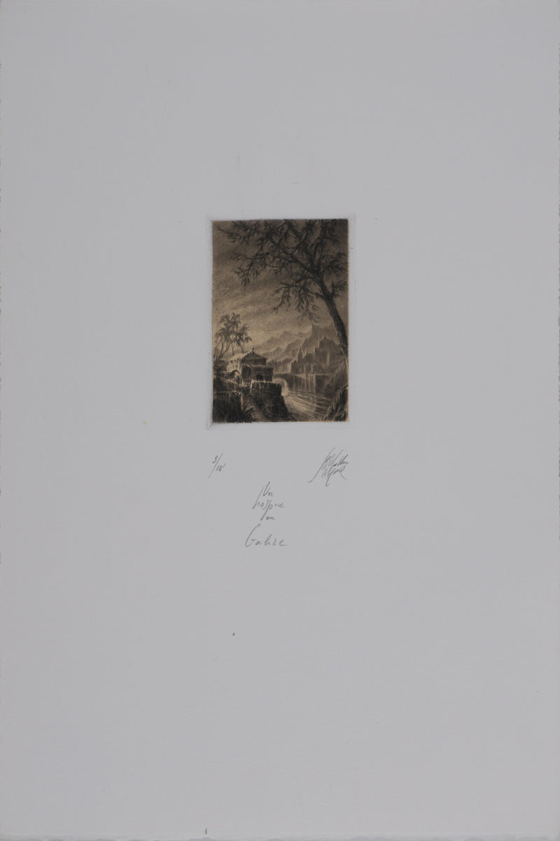 Jean Michel MATHIEUX-MARIE : Hospice en Galice, Gravure originale signée