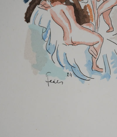 Adolphe FEDER : Deux nus, Lithographie originale signée