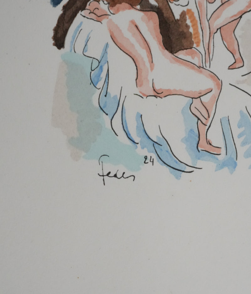 Adolphe FEDER : Deux nus, Lithographie originale signée
