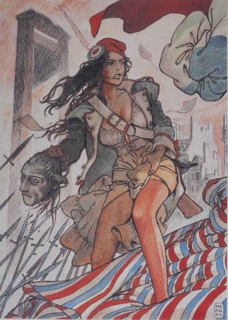 Milo MANARA : Marianne guerrière, Lithographie originale signée