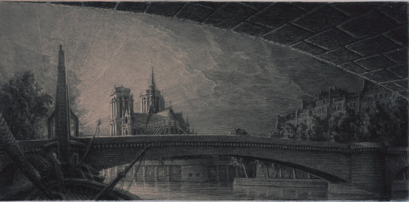 Jean Michel MATHIEUX-MARIE : Paris, Le pont de la Tournelle, Gravure originale signée