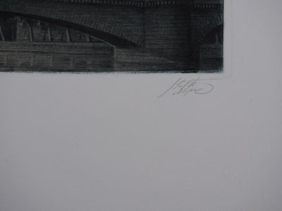 Jean Michel MATHIEUX-MARIE : Paris, Le pont de la Tournelle, Gravure originale signée