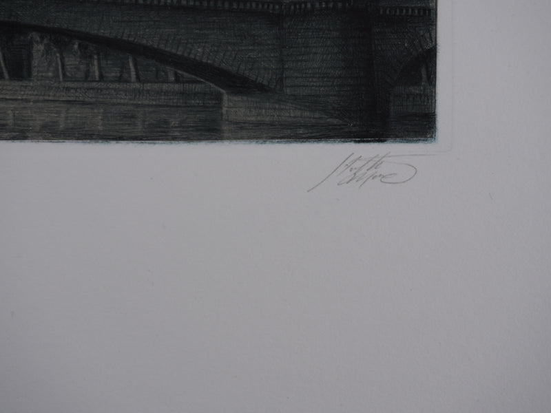 Jean Michel MATHIEUX-MARIE : Paris, Le pont de la Tournelle, Gravure originale signée