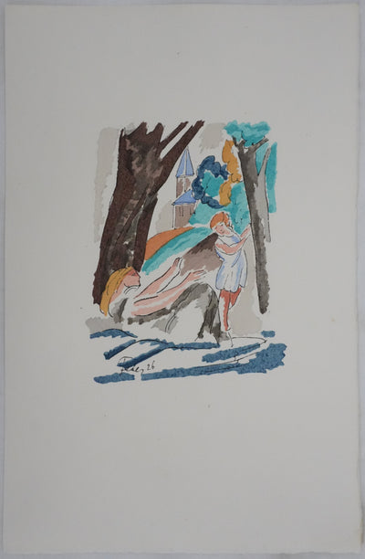 Adolphe FEDER : Balade sous les arbres, Lithographie originale signée