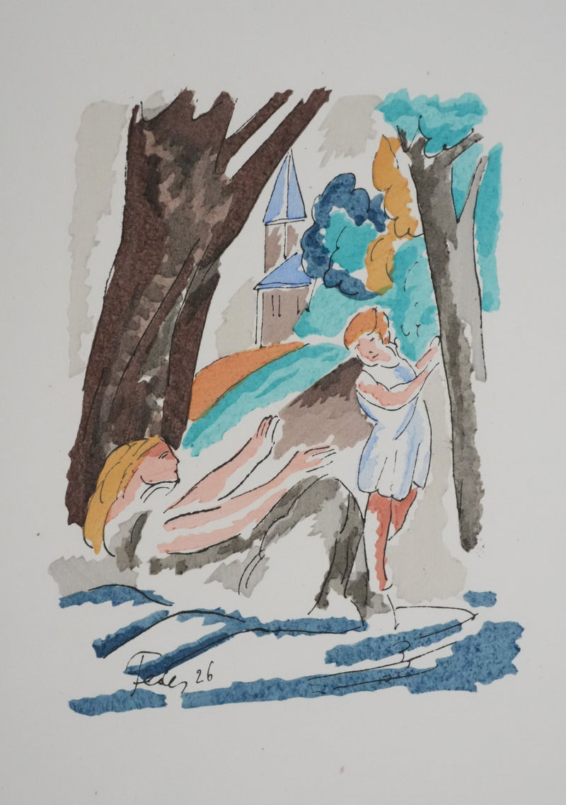 Adolphe FEDER : Balade sous les arbres, Lithographie originale signée