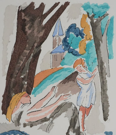 Adolphe FEDER : Balade sous les arbres, Lithographie originale signée