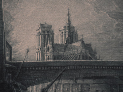 Jean Michel MATHIEUX-MARIE : Paris, Le pont de la Tournelle, Gravure originale signée