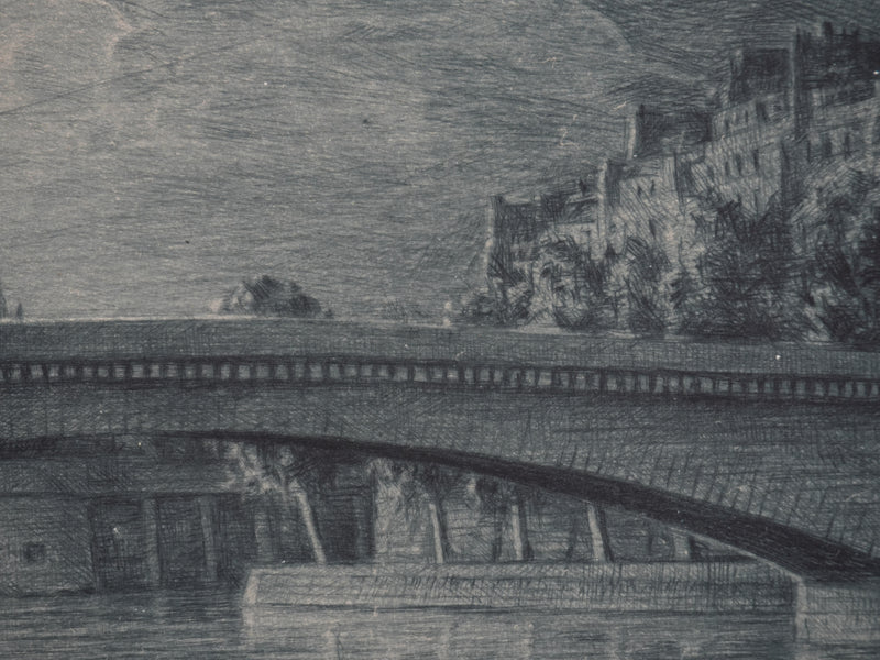 Jean Michel MATHIEUX-MARIE : Paris, Le pont de la Tournelle, Gravure originale signée