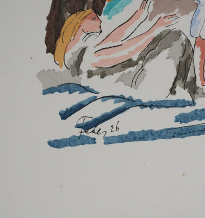 Adolphe FEDER : Balade sous les arbres, Lithographie originale signée