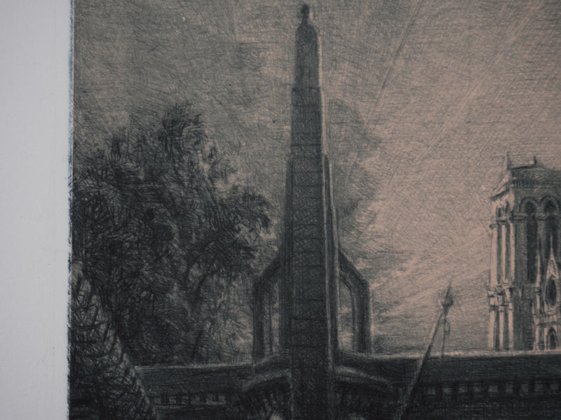 Jean Michel MATHIEUX-MARIE : Paris, Le pont de la Tournelle, Gravure originale signée